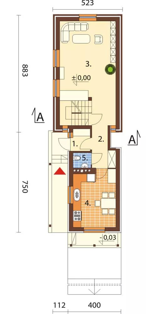 Планировка узкого дома Projekt domu TYKOCIN, L-6172, pow. uż. 143.80 m2 - Projekty domów Biuro Architek