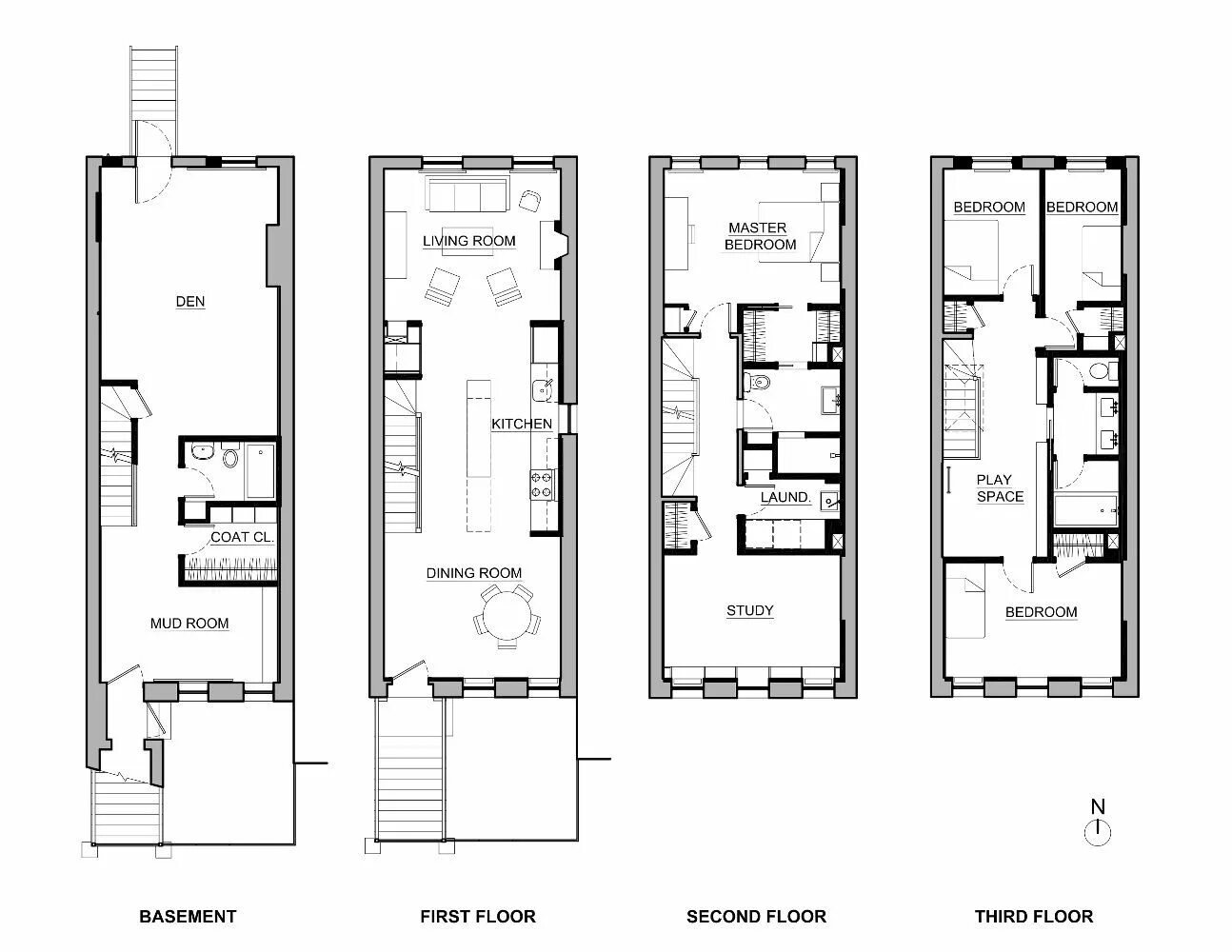 Планировка узкого дома a brownstone of elegant simplicity Narrow house plans, House plans with pictures