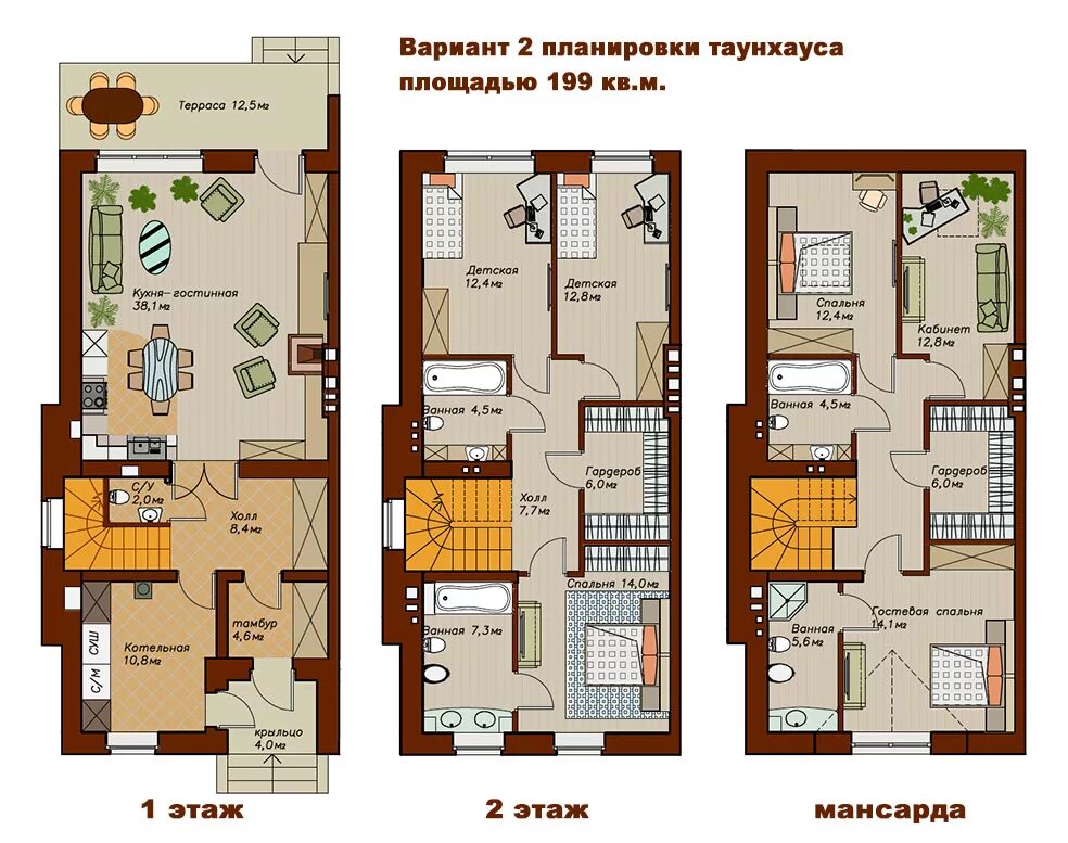 Планировка узкого дома 2 этажа Таунхаусы в поселке Новолуговая. Лучший поселок с таунхаусами на Дмитровском шос
