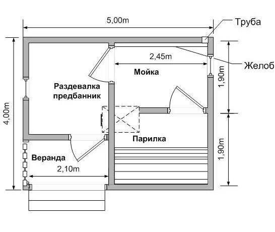 Планировка в бане размер 6 3 Планировки деревянных бань от компании СтройДомКомфорт