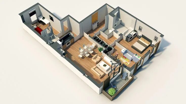 Планировка в пол этажа Axonométrie d'un lot de type T4 issu d'un programme immobilier neuf à Nanterre p