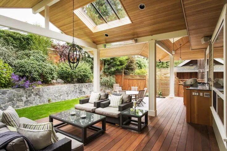 Планировка веранды фото Outdoor Kitchen in a Transitional Style by Synthesis Design Covered patio design