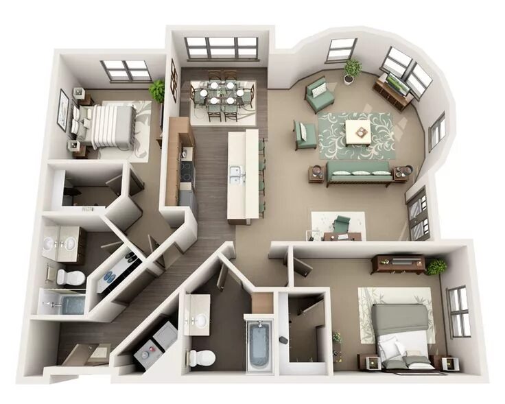 Планировка внешнего вида дома 3D floorplans : Photo Plantas de casas, Layout de apartamento, Design de casa