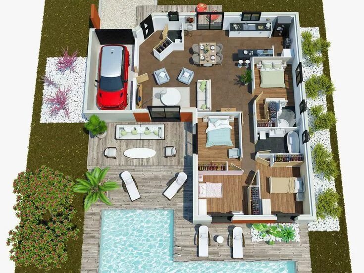 Планировка внешнего вида дома Modèle Plan maison, Plan maison 120m2, Plan maison plain pied