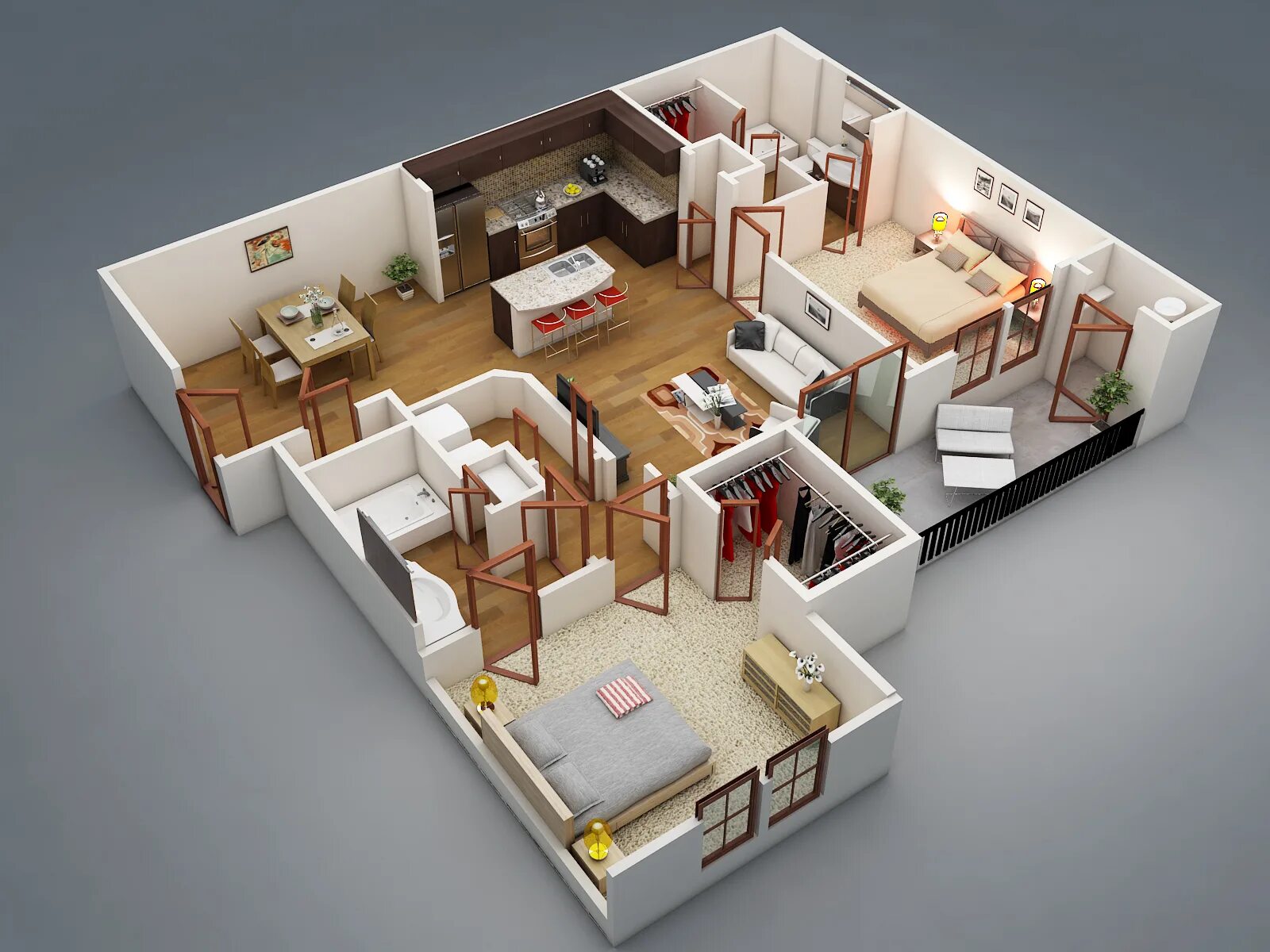 Планировка внутреннего пространства дома 3d Floor plans on the basic of 2d blue print. :: Behance