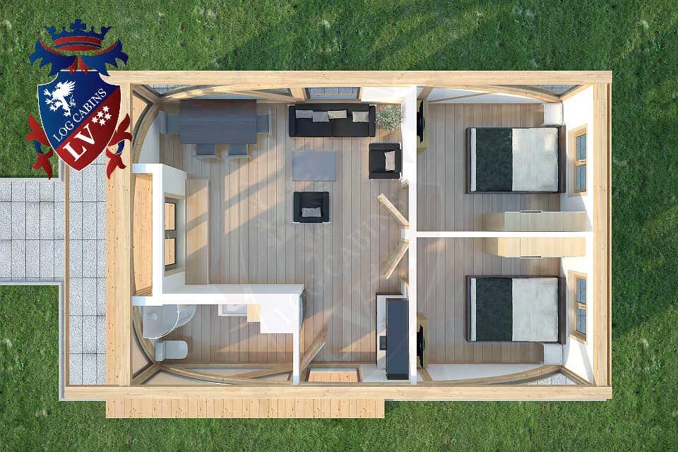 Планировка внутри дома 6 6 SunShine 2 Bed Residential Timber Frame Lodge 6m x 9m - Factory Cabins LV Blog
