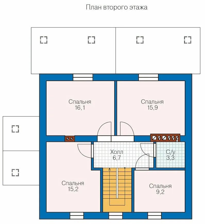 Планировка второго этажа 10 на 10 Проект газобетонного дома Catalog-Plans-40-04Z (132,44кв. м, 10x9,5м, газобетон 