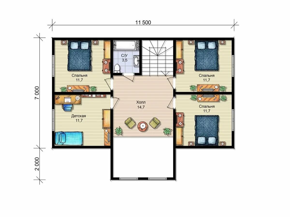 Планировка второго этажа Каркасный дом для постоянного проживания. GREY HOUSE Дзен