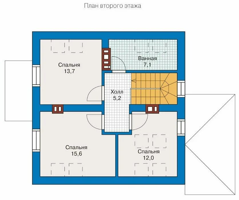 Планировка второго этажа id317ks - проект маленького дачного дома из кирпича с мансардой до 120 кв м