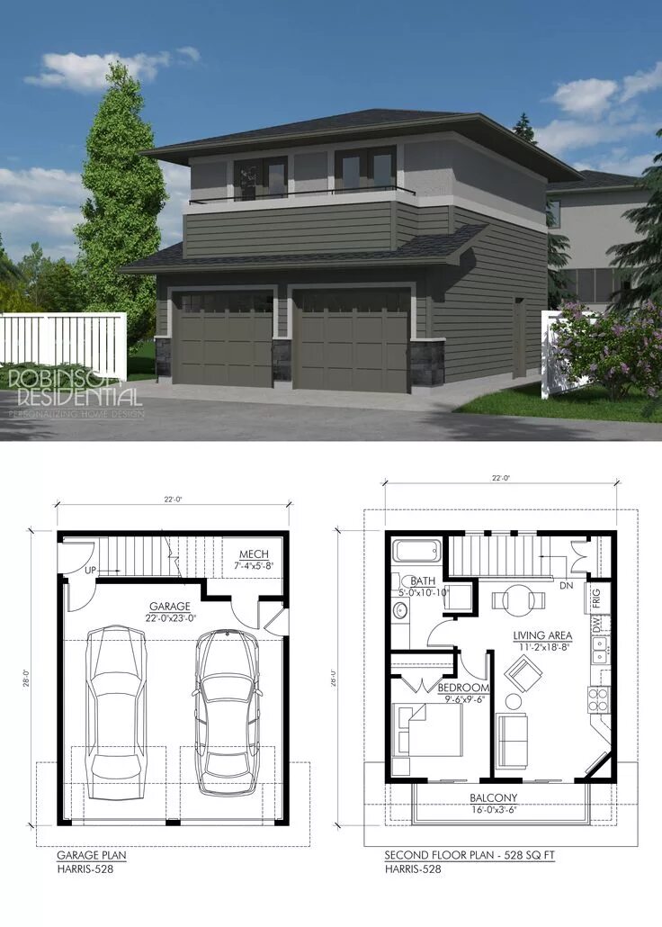 Планировка второго этажа гаража Prairie Harris-528 - Robinson Plans Carriage house plans, Garage house plans, Ga