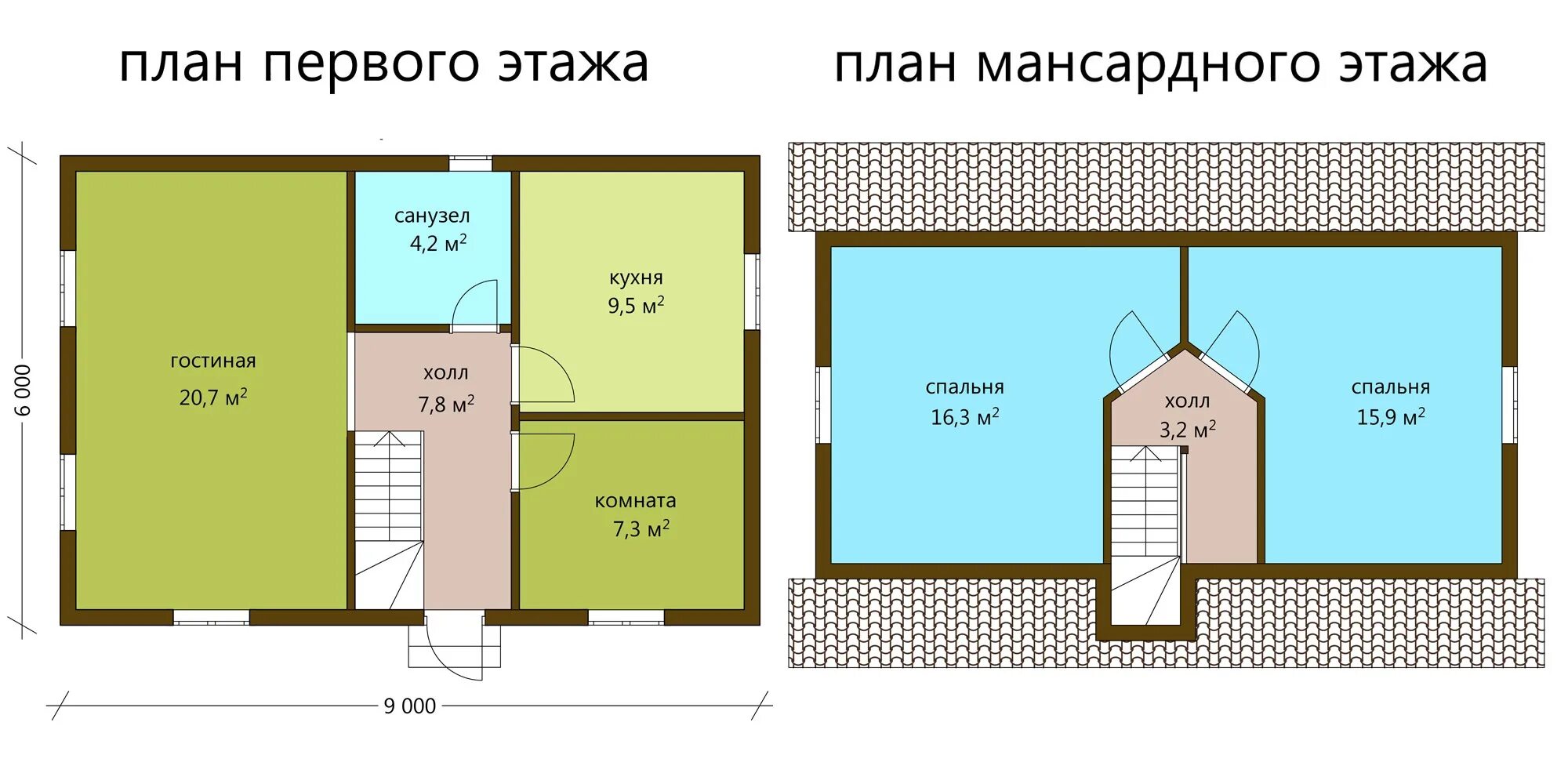 Планировка второго этажа мансарда Дом 6х9 под ключ "Бревенька" - строительство деревянных домов и бань.