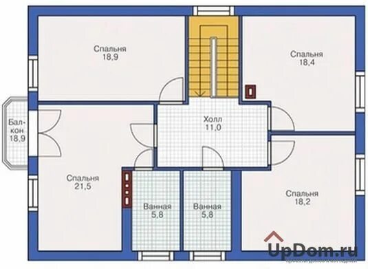 Планировка второго этажа с санузлом Проект дома 55-07: дом в немецком стиле с мансардным этажом - 201.7 кв.м