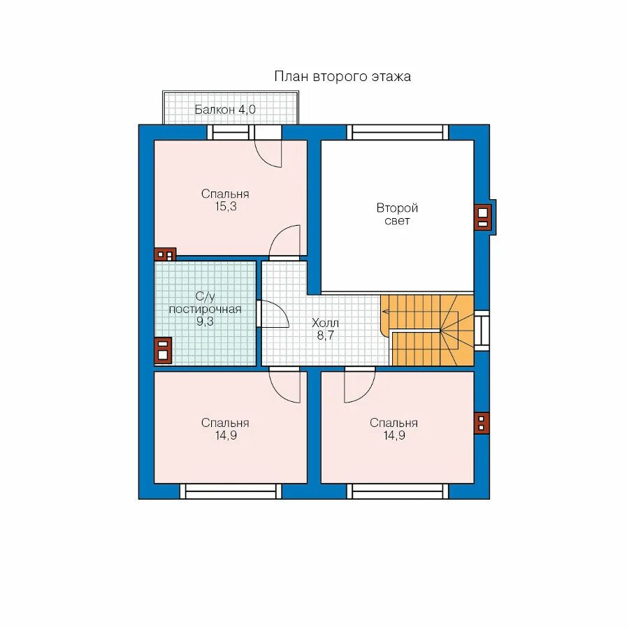 Планировка второго этажа спальни 58-15-Catalog-Plans - Проект двухэтажного дома из газобетона - купить в интернет