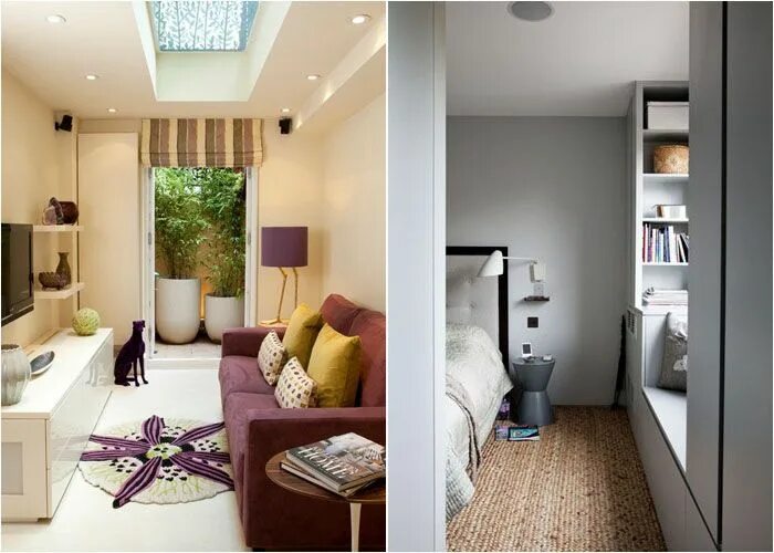 Планировка вытянутой комнаты Интерьер узких комнат Small spaces, Narrow rooms, Home decor