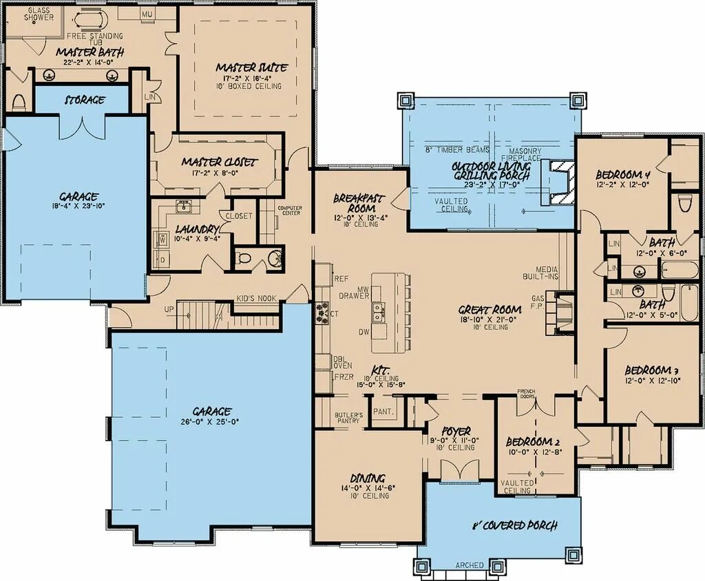Планировка южного дома Plan #923-17 - Houseplans.com Southern house plans, Dream house plans, House pla