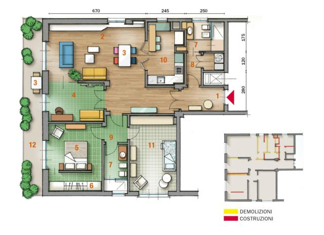 Планировка южного дома Una casa di 117 mq con tanta luce e una palette di azzurri e verdi - Cose di Cas