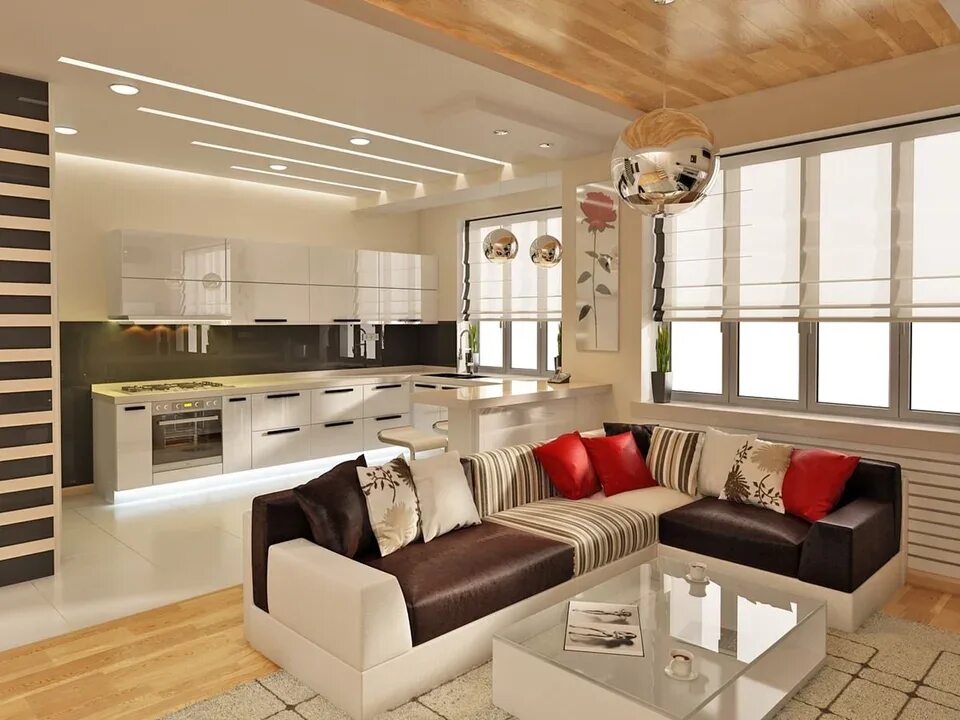 Планировка загородного дома кухня гостиная Living room and kitchen together interior design in the house (47 Photos)