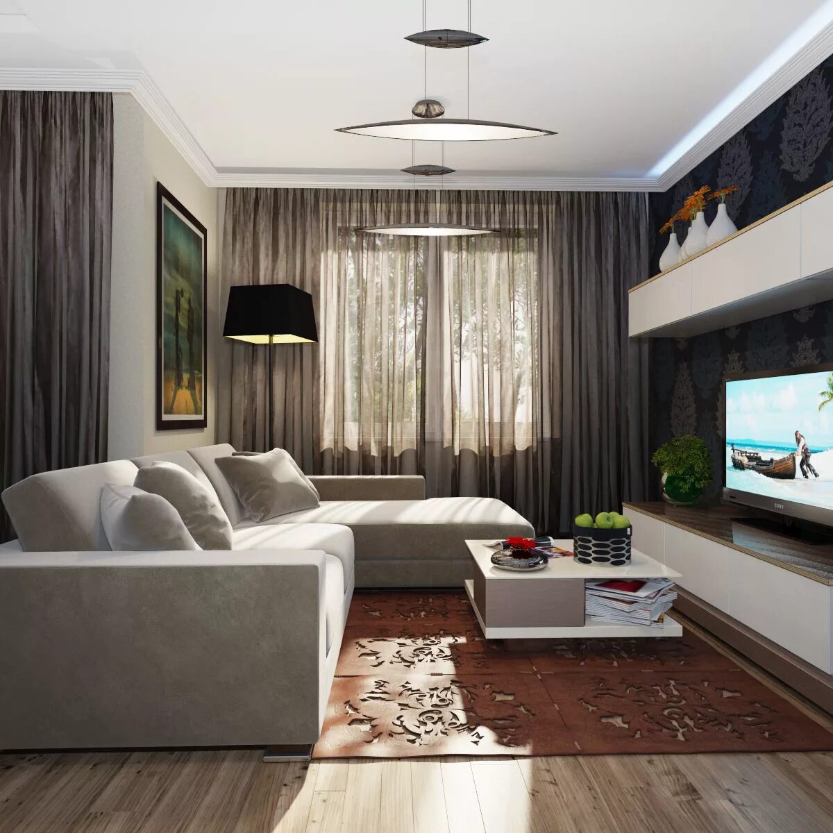 Планировка зала в квартире Раздвижной диван в гостиной спальне Living room design decor, Modern furniture l