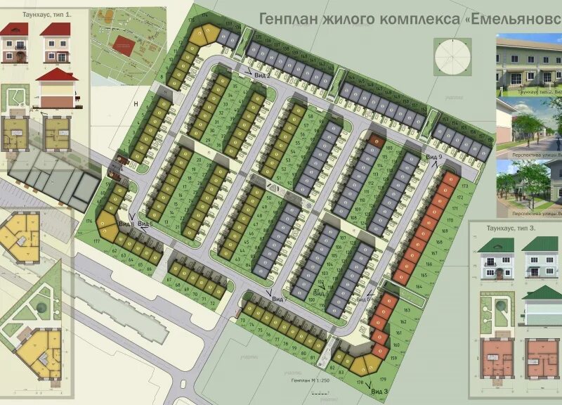 Планировка застройка территорий малоэтажного Коттеджный поселок Емельяновский Посад Красноярского края, цены на таунхаусы в к