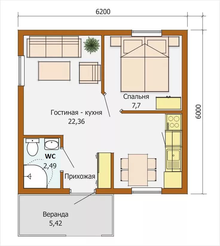 Планировка жилого дома 6 класс Планировка мини дома размером 6х6 Планировки, Планировка дома, План крошечного д