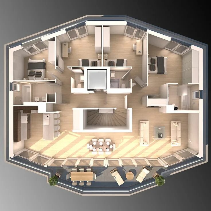 Планировка жилого дома фото 3d Floor plan Penthouse Idea Pool house designs, Home building design, Sims hous