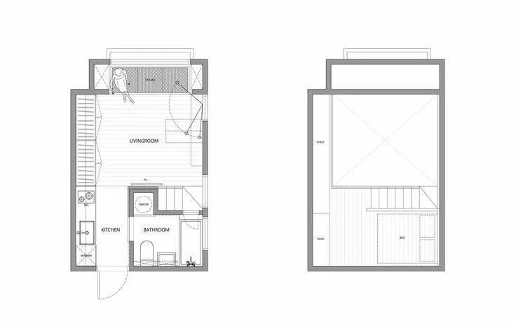 Планировка жилой комнаты Architectural Drawings: 10 Clever Plans for Tiny Apartments - Architizer Journal