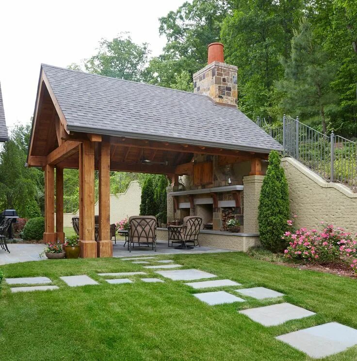 Планировка зоны барбекю на садовом участке Hillside Nook - David N Brush Landscape Architecture Backyard patio designs, Out