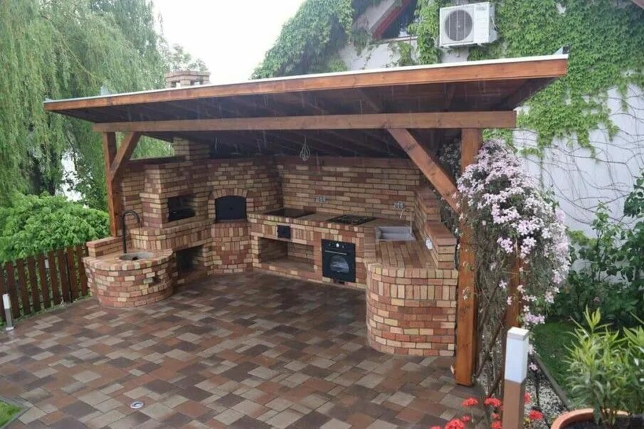 Планировка зоны барбекю на садовом участке 40 Outdoor Kitchen Pergola Ideas for Covered Backyard Designs Backyard patio des