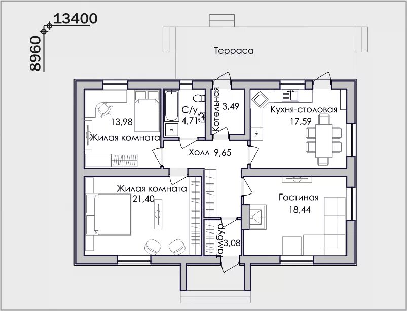 Планировки 2 х комнатных домов 3 комнатный дом проект фото - DelaDom.ru