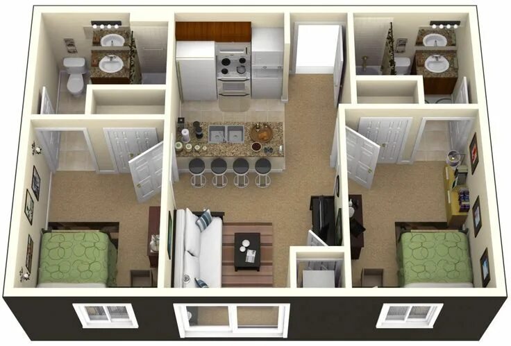 Планировки 2 х комнатных домов 3 bedroom + study house plans - Google Search Small house plans, House plans, On