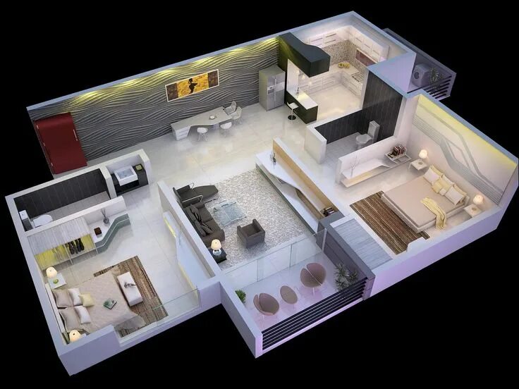 Планировки 2 х комнатных домов 25 More 2 Bedroom 3D Floor Plans Two bedroom house, Bedroom floor plans, Small h