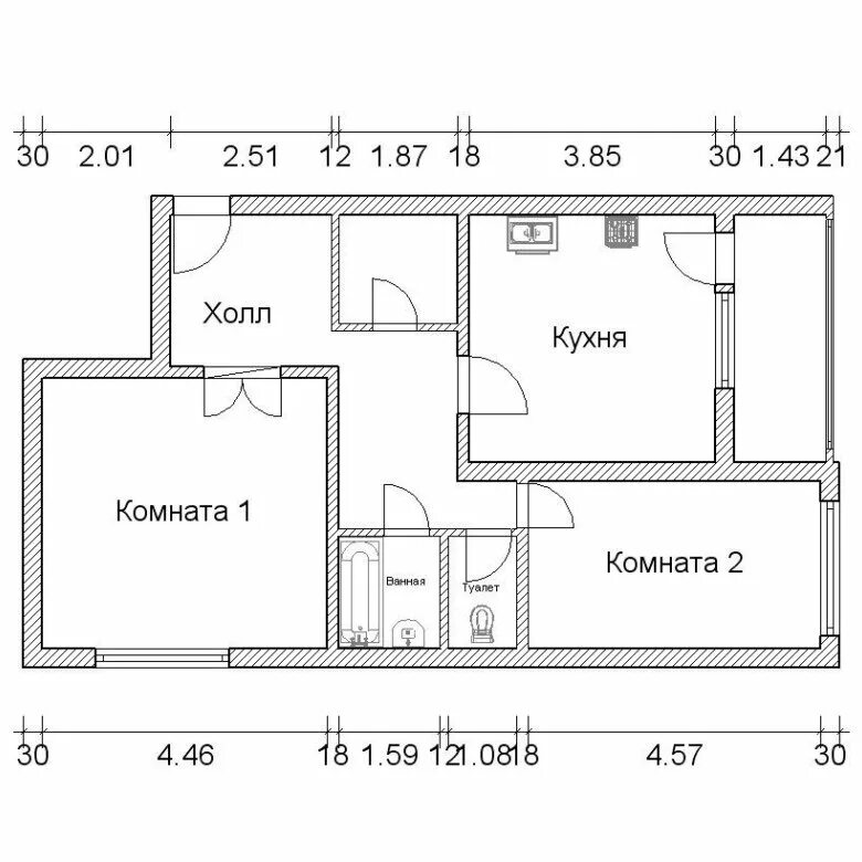 Планировки 2 комнатных квартир с размерами Квартира, 2 комнаты, 69 м² - купить в Сызрани, цена 6 000 руб., продано 13 сентя