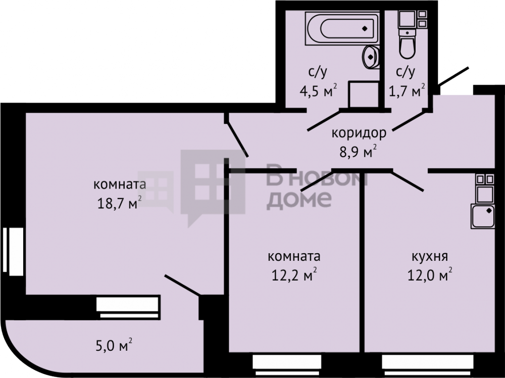 Планировки 2 комнатных квартир в новостройках 2-комнатная на 5 этаже, пл. 60.90, № 33 - ЖК "ГРАНД" В новом доме Вновомдоме ВНД