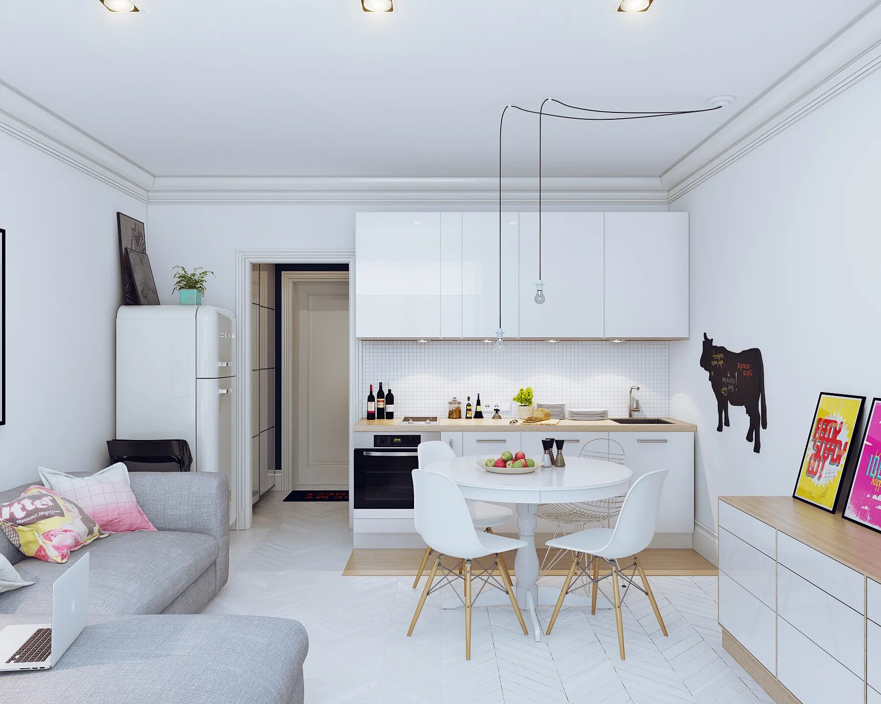 Планировки 20 квадратной кухня гостиная scandinavia interior - Project - Evermotion