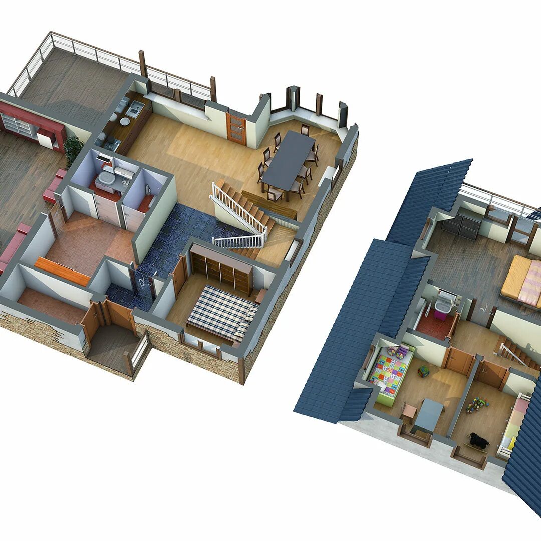 Планировки 2х этажных квартир 3D-планировка загородного дома - www.3dfab.ru