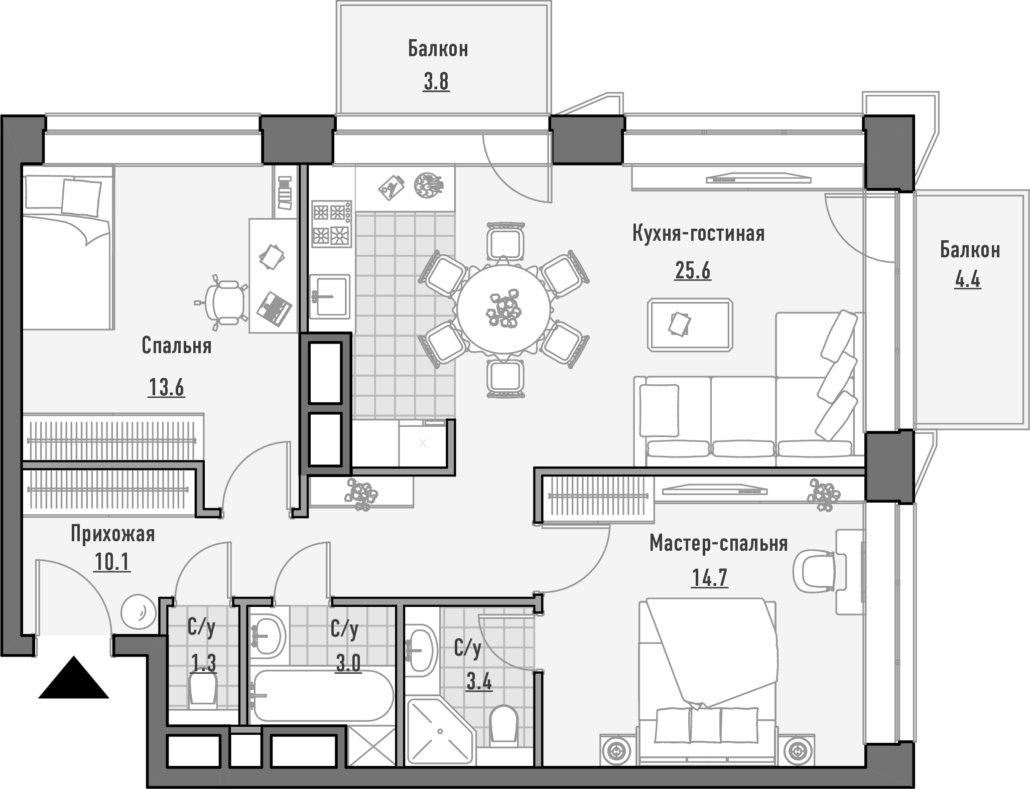 Планировки 3 квартир с кухней гостиной План зал и кухня