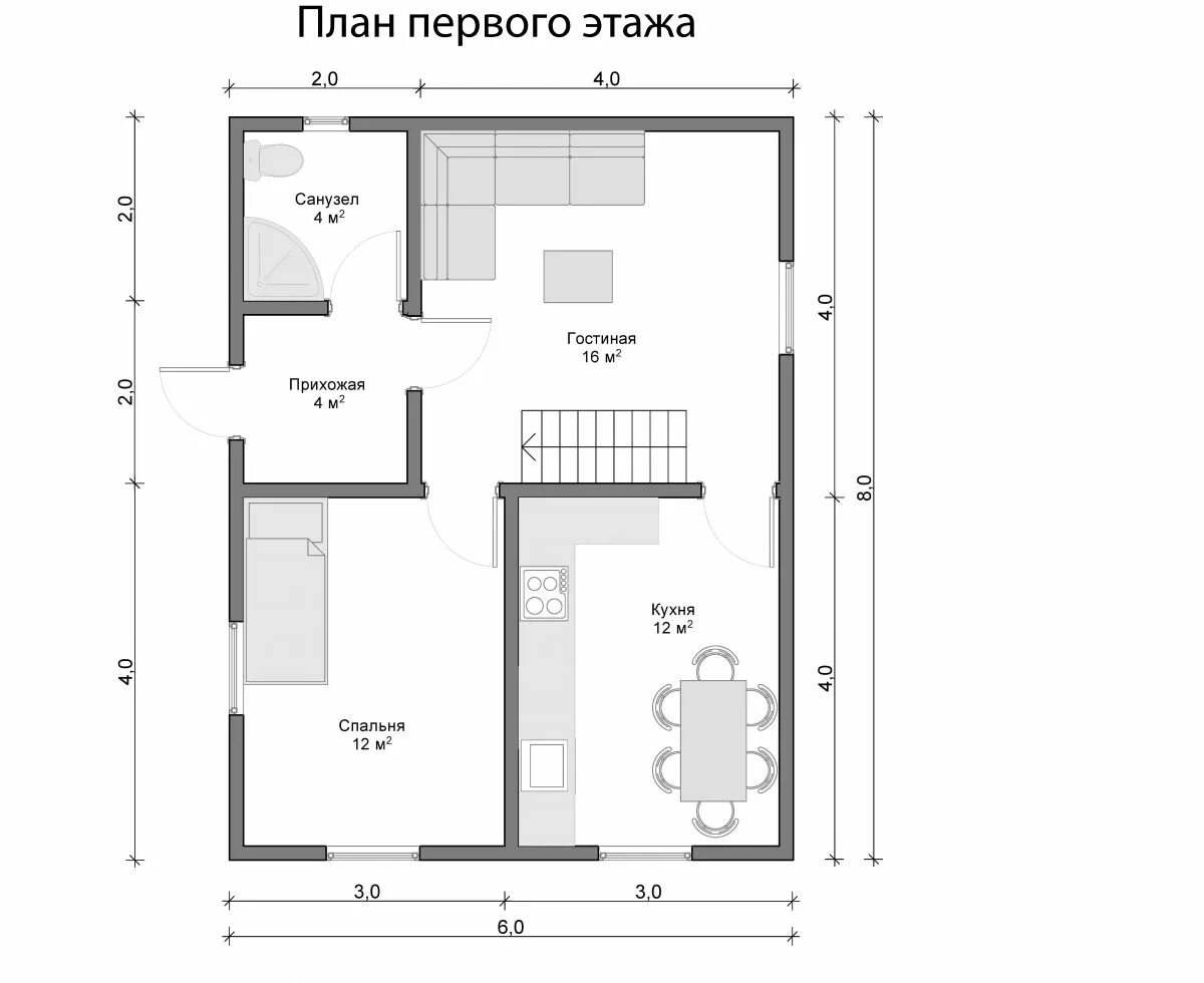 Планировки 6 на 6 1 этаж Дом из бруса 6х8 "Глеб" от 1142000 руб, дома из бруса c отделкой - компания "СК-