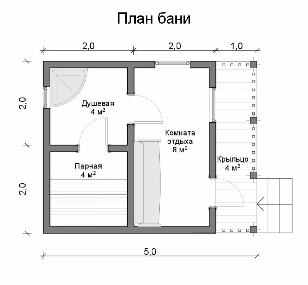 Планировки бань из пеноблоков Проект из бруса 4х5 "Маленькая банька" от 539000 руб, бани из бруса с отделкой -