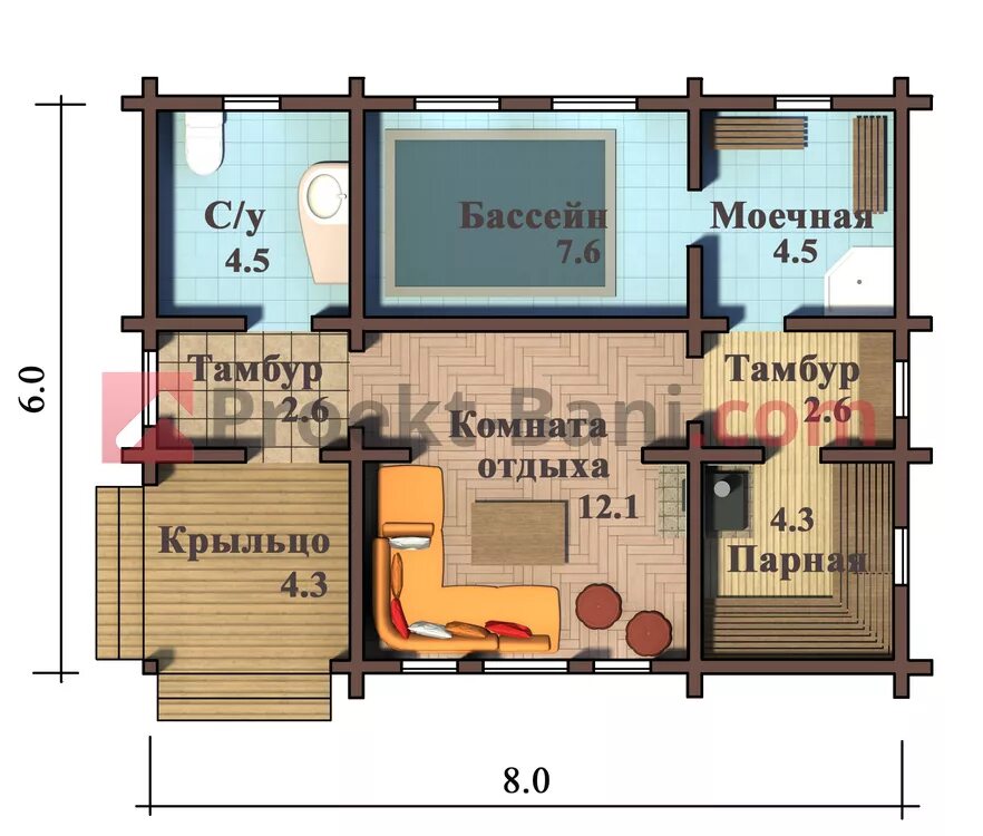 Планировки бань с бассейном с мансардой Проект бани с бассейном и комнатой отдыха фото, видео - 38rosta.ru