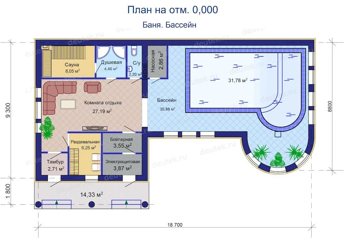 Планировки бань с бассейном с мансардой Проект дома с бассейном - SK-88 в Санкт-Петербурге