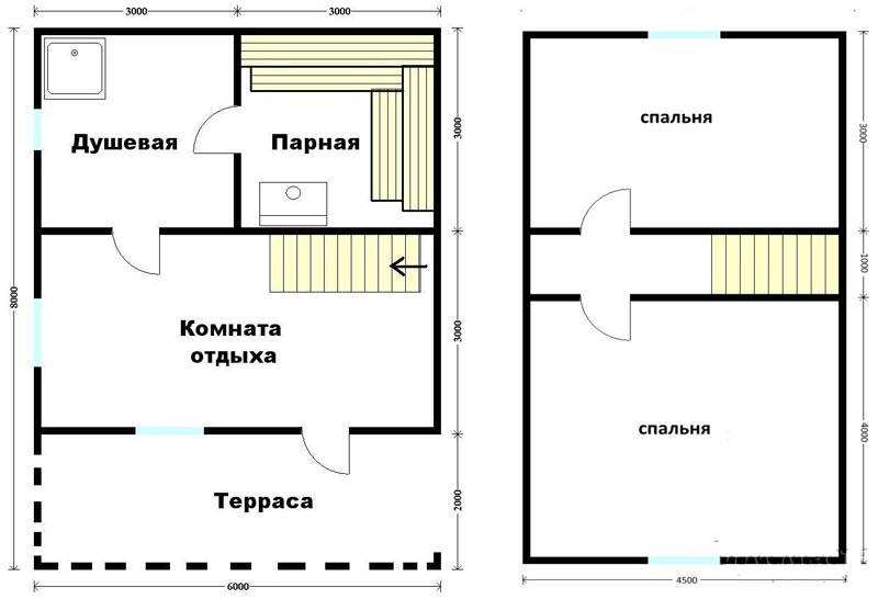 Планировки бань с мансардой Чертежи одноэтажных домов с верандой: 70 фото лучших проектов для дачи Floor pla