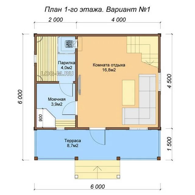 Планировки бань с мансардой Баня из бруса с мансардой 6х6м "Милена" цена - Изделия из дерева
