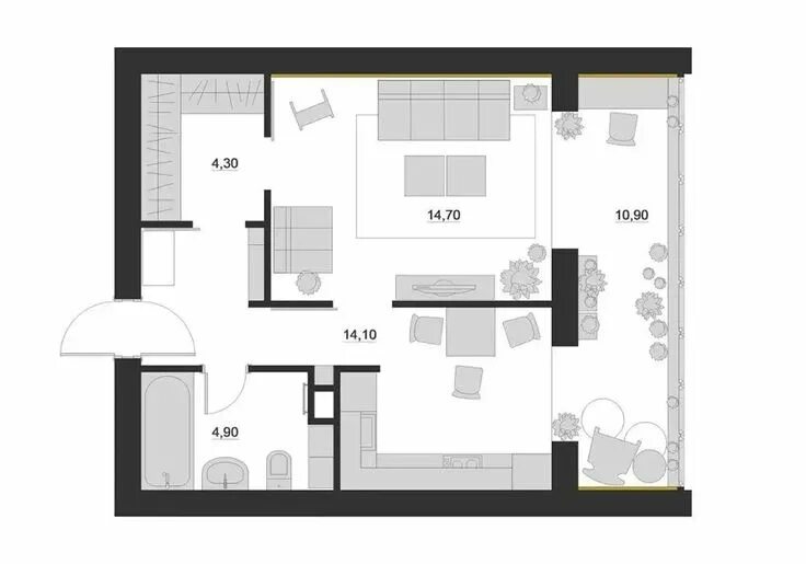 Планировки больших однокомнатных квартир Pin on Планировки House, Floor plans, House 2