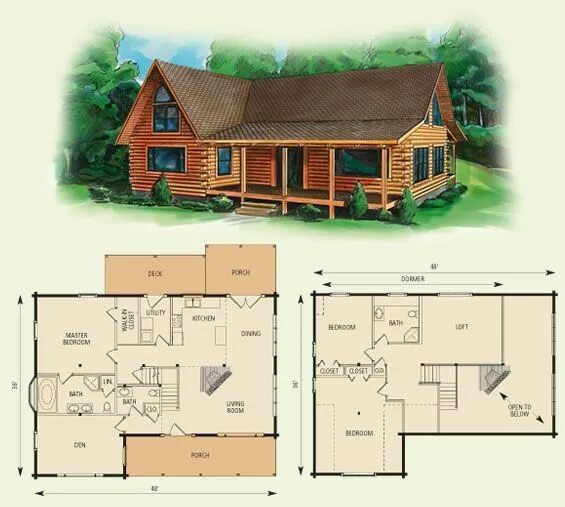 Планировки деревенских домов фото Cabin Floor Loft With House Plans dogwood II log home and log cabin floor plan L