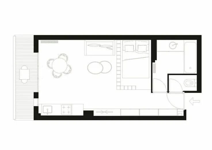 Планировки длинных квартир Studio Asnières-sur-Seine : un 25 m2 transformé en appartement Aménagement studi