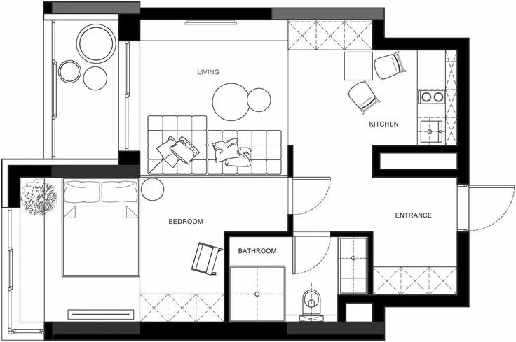 Планировки длинных квартир 3 One-Bedroom Apartments with Floor Plans Apartment floor plans, Floor plans, Ap