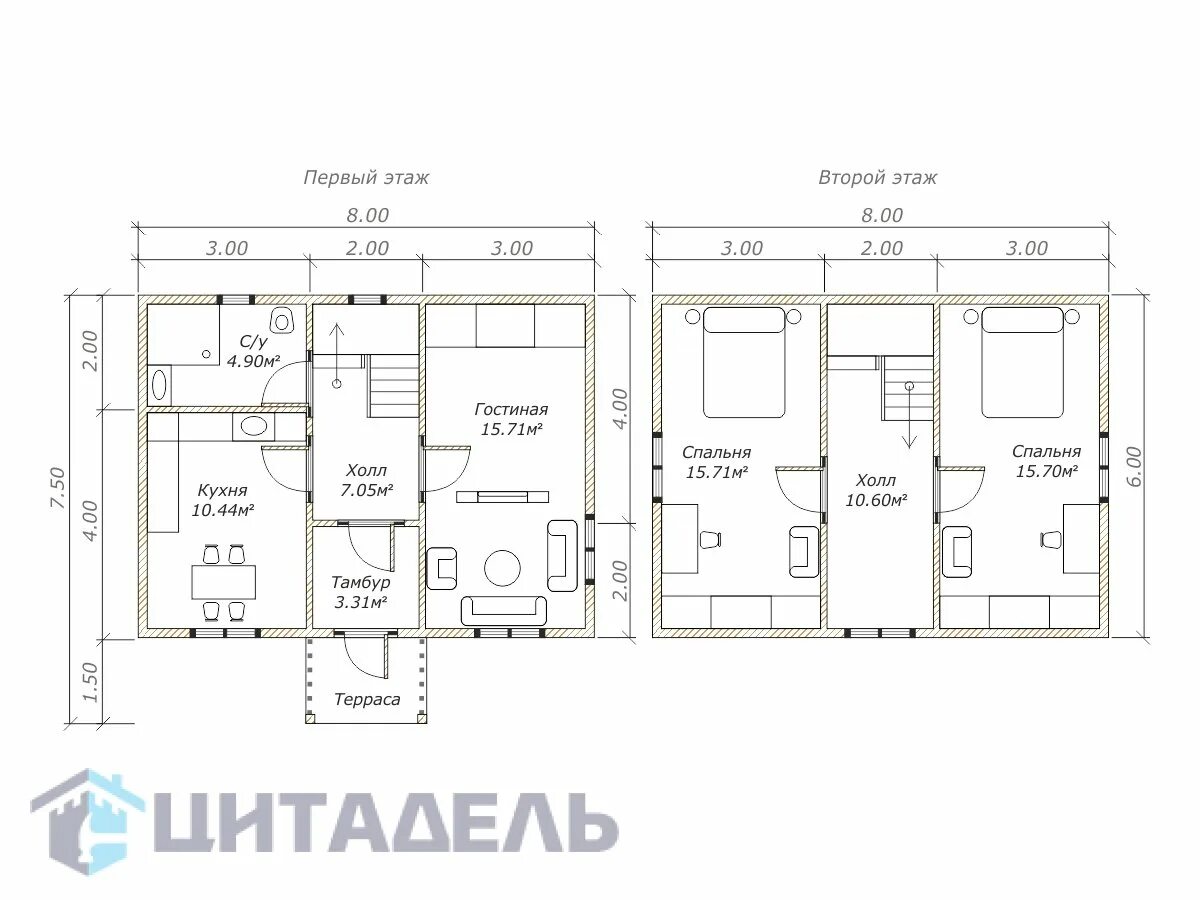 Планировки дома 6 8 двухэтажный фото Дом из бруса 6х8 в полтора этажа Д21