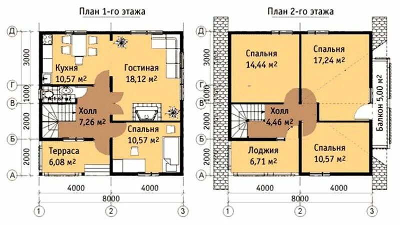 Планировки дома 6 8 двухэтажный фото Планировка дома 10 на 8 м с мансардой (40 фото): проект двухэтажного коттеджа 10