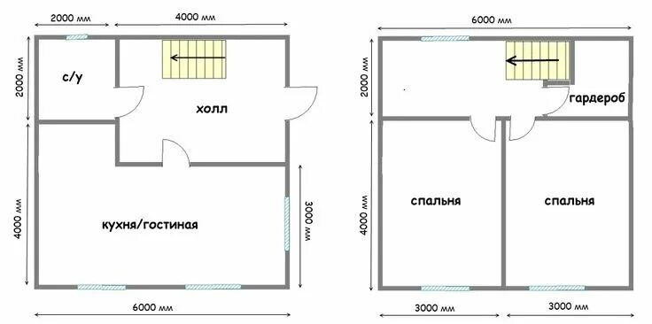 Планировки дома 6х6 два этажа План дачного дома 6х6: особенности домика с печкой, планировка, фото и видео Дву