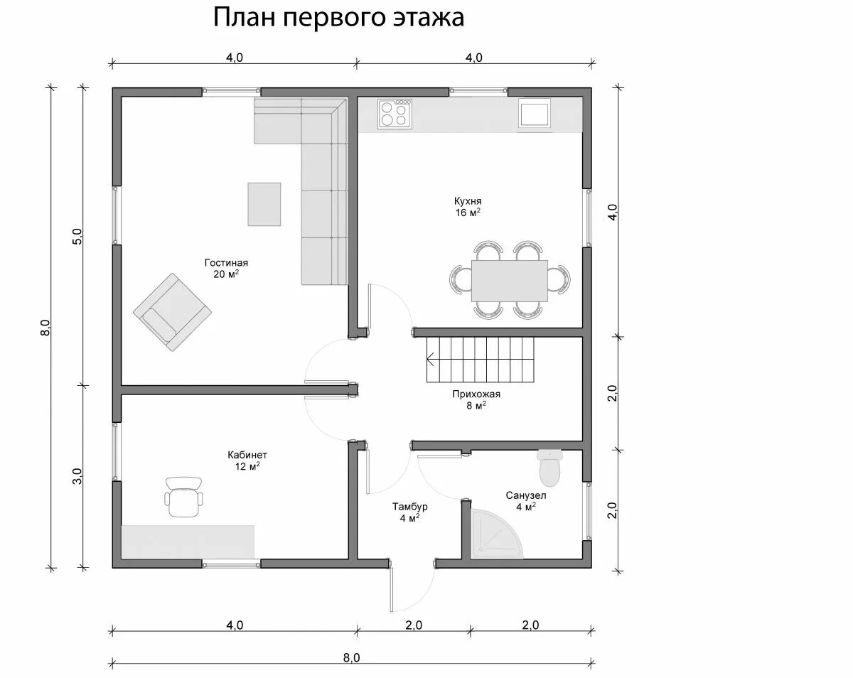 Планировки дома 8х8 фото Сруб из бруса 8х8 "Вышата" от 844000 руб, дома из бруса под усадку - компания "С